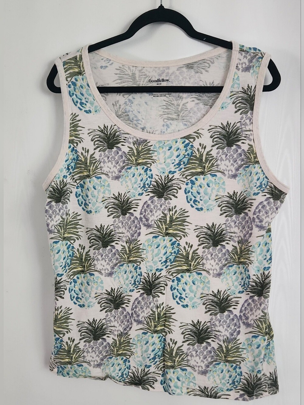 Goodfellow & Co Pineapple Tank Top -Cream with Blue, Green, & Gray Prints Size L